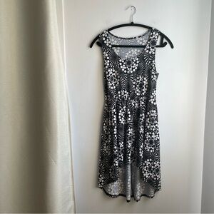 Black Polka Dot Dress-Modern Swirl Pattern- Hi-Low-Sleeveless-size M